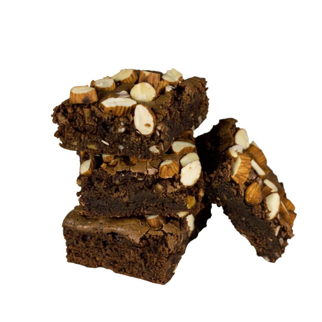 Almond Fudge Brownies on a white background.